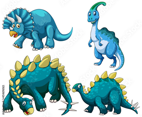 Set of blue dinosaur cartoon character