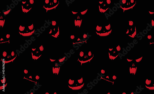 Scary smiles pattern on a black background. Vector set of Halloween party invitations. Set of Halloween social media templates. Colorful banners with Halloween illustrations for instagram.