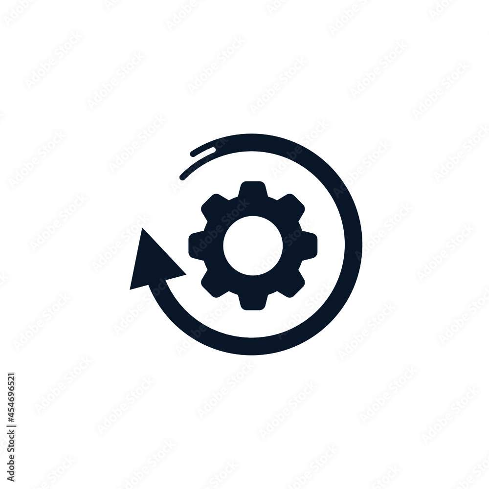 Gear, arrow in a circle. Operational process concept. Vector icon isolated on white background.