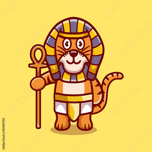 cute tiger pharaoh carrying a stick