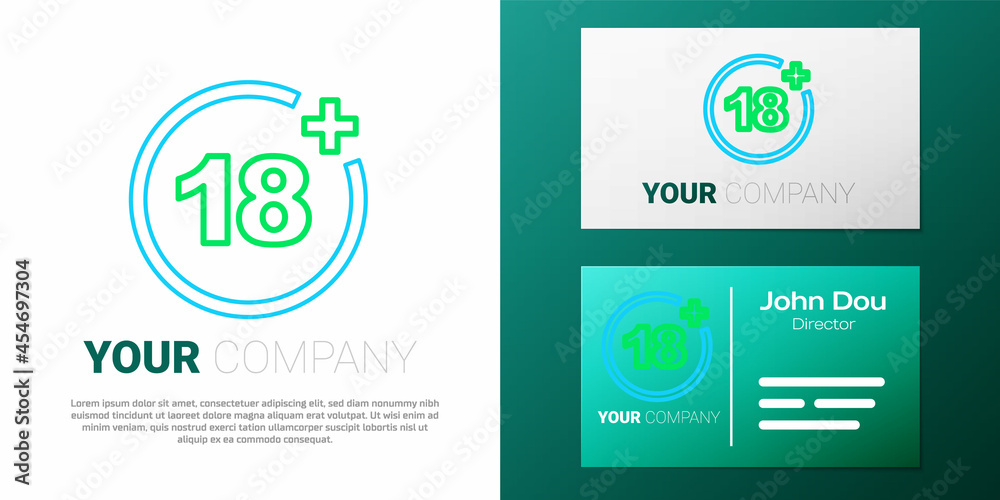 Naklejka premium Line Plus 18 movie icon isolated on white background. Adult content. Under 18 years sign. Colorful outline concept. Vector