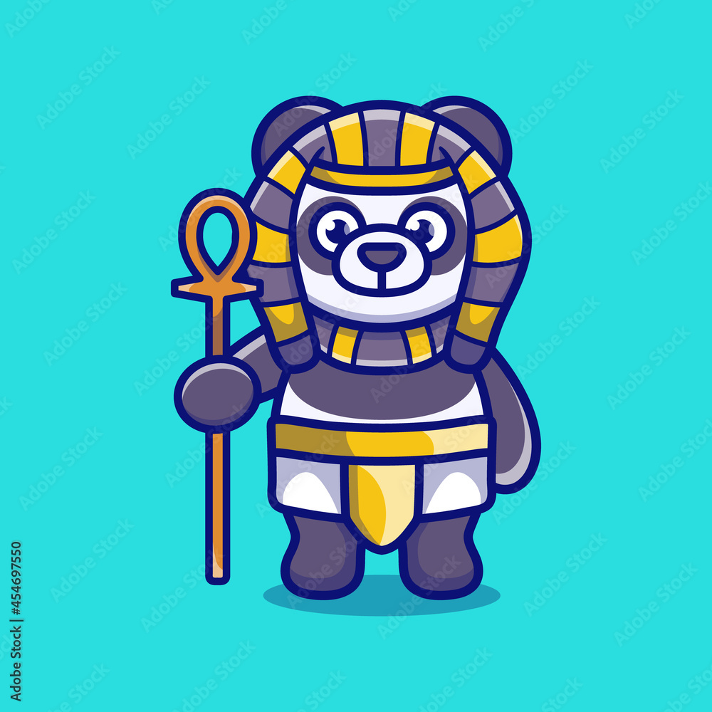 Fototapeta premium cute panda pharaoh carrying a stick