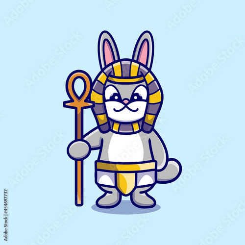 cute bunny pharaoh carrying a stick