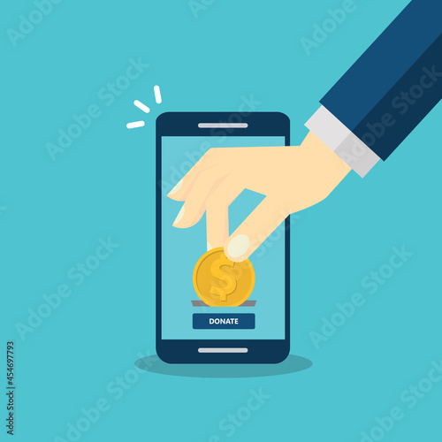 Online donation using charity application on smartphone. Modern charity, donation concepts. Flat design vector illustration 