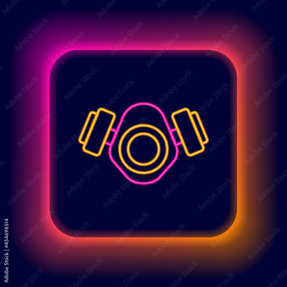 Glowing neon line Gas mask icon isolated on black background. Respirator sign. Colorful outline concept. Vector Glowing neon line Gas mask icon isolated on black background. Respirator sign. Colorful outline concept. Vector