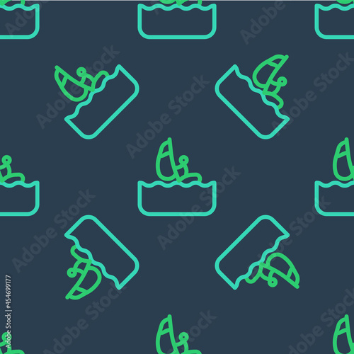 Line Windsurfing icon isolated seamless pattern on blue background. Vector