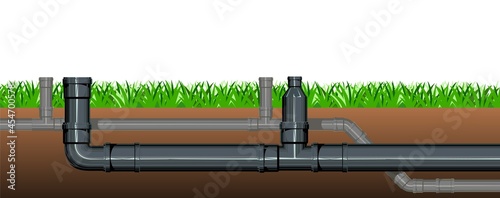 Pipeline for various purposes. Lawn grass. Underground part of system. Isolated Illustration vector photo