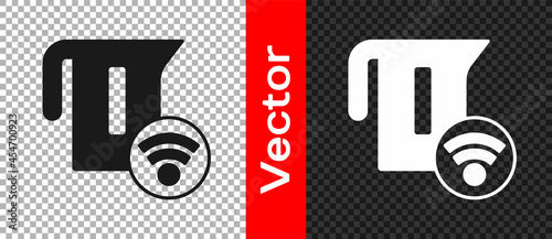 Black Smart electric kettle system icon isolated on transparent background. Teapot icon. Internet of things concept with wireless connection. Vector