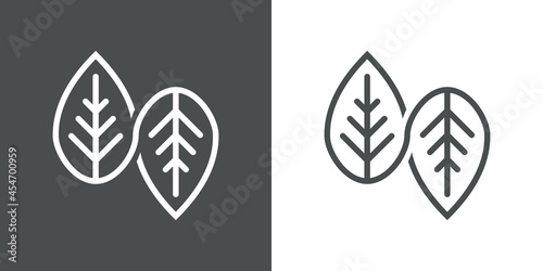 Icono plano silueta de 2 hojas con lineas con forma de símbolo infinito en fondo gris y fondo blanco