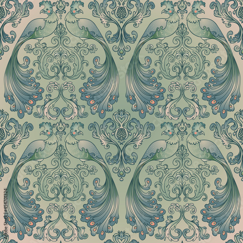 Floral vintage seamless pattern wit birds for retro wallpapers. Enchanted Vin...