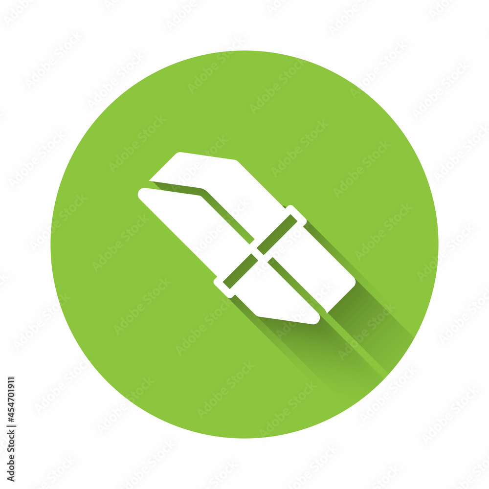 White Eraser or rubber icon isolated with long shadow. Green circle button. Vector White Eraser or rubber icon isolated with long shadow. Green circle button. Vector