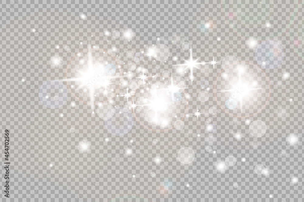 The dust sparks and golden stars shine with special light. Vector sparkles on a transparent background. The dust sparks and golden stars shine with special light. Vector sparkles on a transparent background.