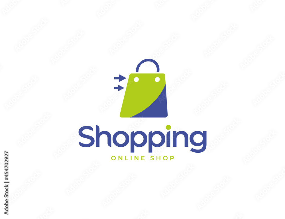 Modern online shop logo with shopping bag illustration Modern online shop logo with shopping bag illustration