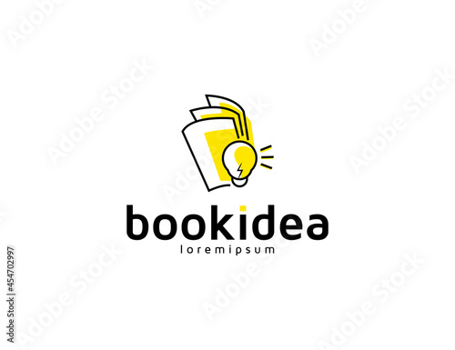 Creative book idea logo design with bulb illustration