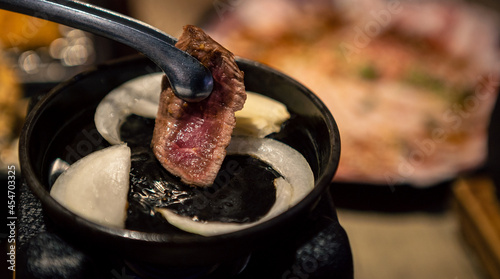 Delicious pork meat Gyukatsu. Japanese food in a restaurant photo