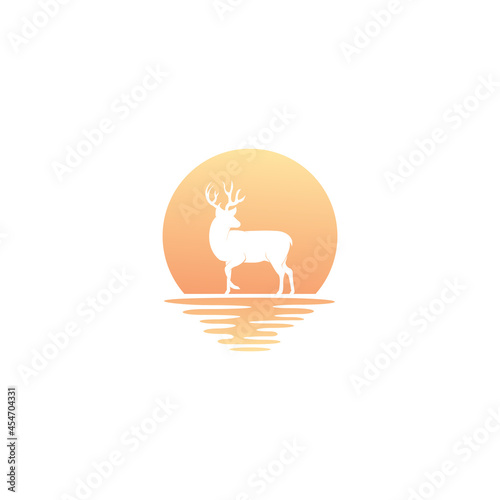 exotic deer with sunset logo design vector