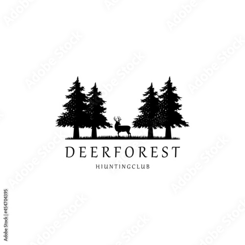 deer fir pine tree forest logo design vector