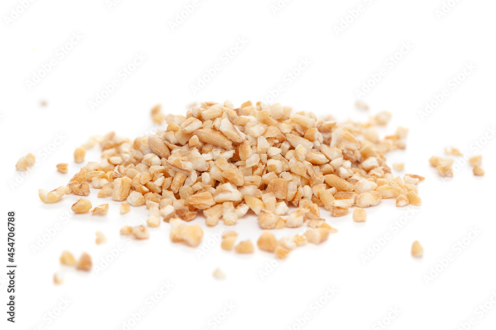 Micro close-up and details of Organic Indian broken wheat (dalia or daliya ) (Triticum) roasted isolated over white background.
Micro close-up and details of Organic Indian broken wheat (dalia or daliya ) (Triticum) roasted isolated over white background.