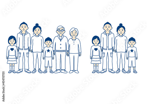家族の全身線画イラスト
