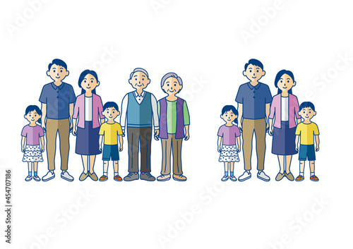 家族の全身線画イラスト