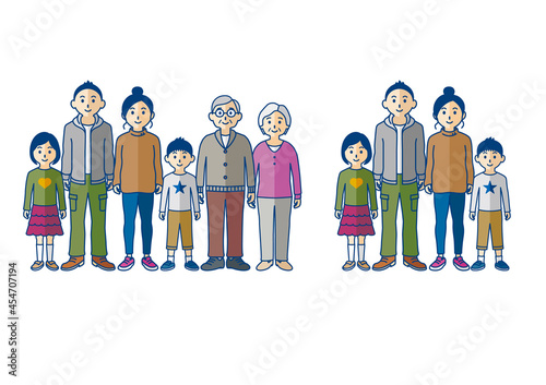 家族の全身線画イラスト