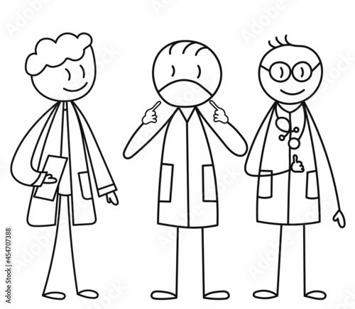 stick figure, doctors in lab coats