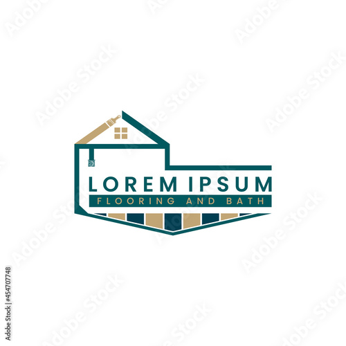 Home care and maintenance logo vector. Showing house building, shower, paint and tile flooring.
