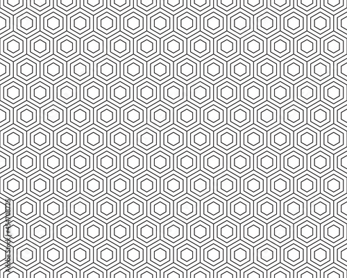 Black seamless hexagon honeycomb pattern on white background