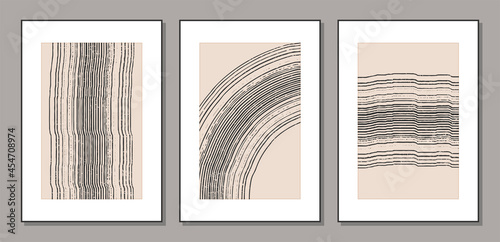 Set of trendy abstract creative minimalist artistic hand drawn art compositions