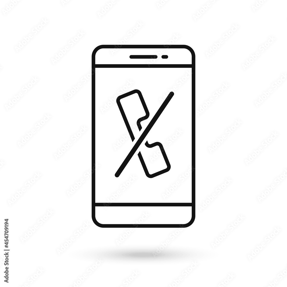 Mobile phone with crossed-out handset flat design icon.