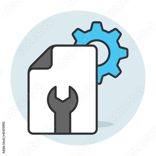 Configuration or Settings Concept, Cogwheel with Open End Wrench Vector Icon Design, Offset Printing Symbol, Digital Printer Services Sign, Cmyk Color print equipment Stock illustration