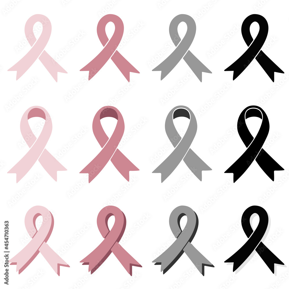 Brest cancer awareness graphic colorful ribbon set isolated on white background