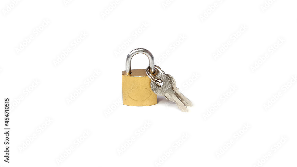 Closed Small Padlock With Keys Isolated on White Background Closed Small Padlock With Keys Isolated on White Background