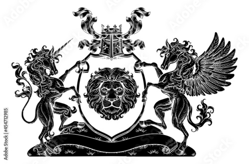 Coat of Arms Pegasus Unicorn Crest Lion Shield photo