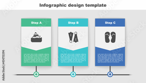 Set Cruise ship, Rubber flippers for swimming and Flip flops. Business infographic template. Vector