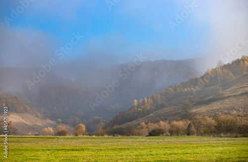 Beautiful autumn nature landscape in Carpathian mountains.