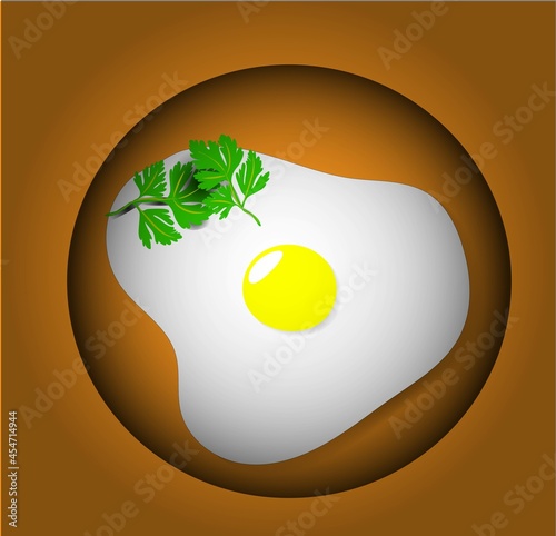 Fried eggs breakfast vector yellow egg and green parsley meal illustration