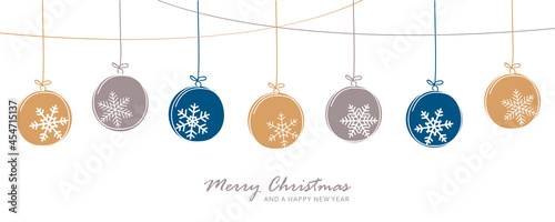 christmas card tree balls decoration with snowflakes