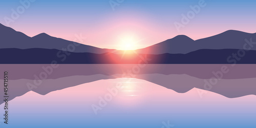 beautiful lake at sunrise on mountain nature landscape