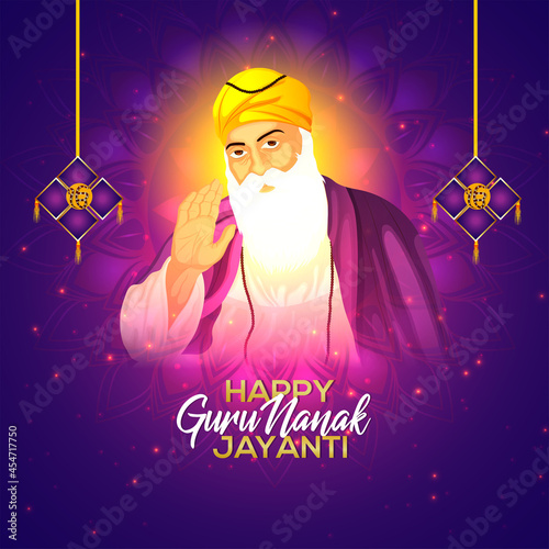 Happy guru nanak jayanti celebration greeting card with vector illustration