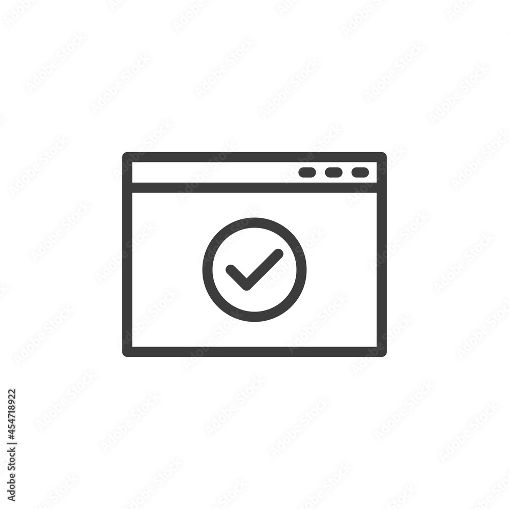 Web page with check mark icon. Approved payment or transaction. Web page with check mark icon. Approved payment or transaction.