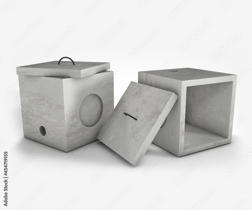 Fototapeta premium Prefabricated concrete building materials, cining block used for construction, illustrated 3d