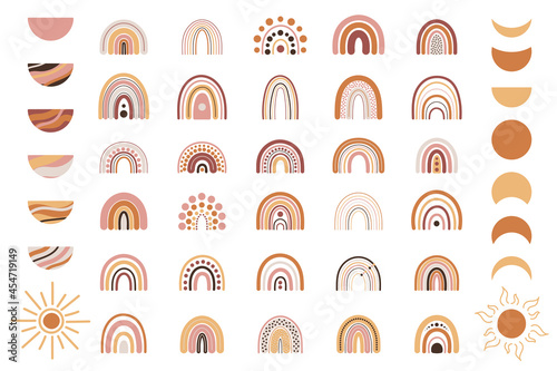 Set of boho rainbows in terracotta colors. Neutral nursery art design for decoration, bohemian printing for fabric, wall art. Hand drawn vector illustration. photo