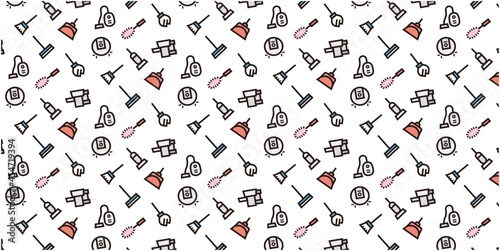 Cleaning tool icon pattern background for website or wrapping paper (Color icon version)