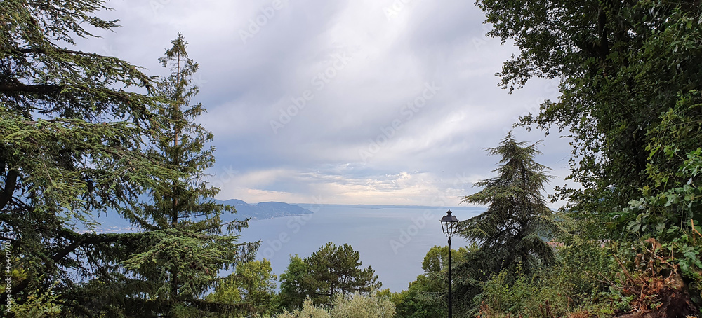 Tignale Italy Lake Garda August 2021 View of the mountains and Lake Garda in the summer 