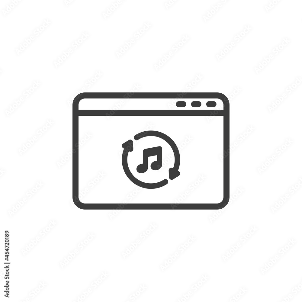Web page with music player icon on white background. Web page with music player icon on white background.
