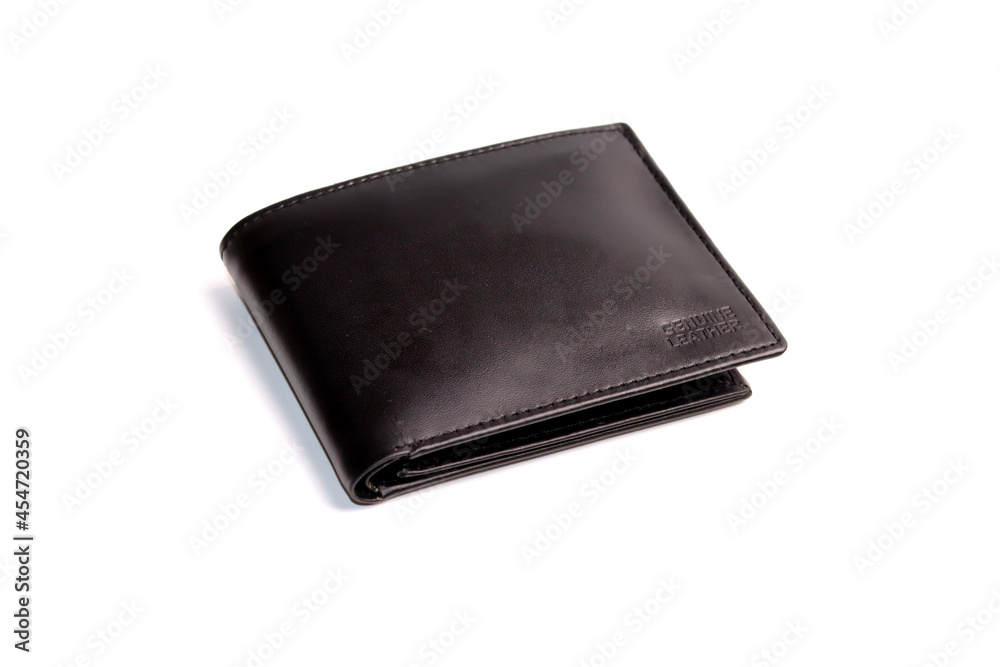 Genuine Black Leather Wallet For Men's Isolated on white Background Genuine Black Leather Wallet For Men's Isolated on white Background