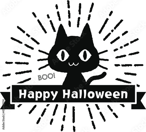ハロウィン用ラベルデザイン、黒猫のイラスト
