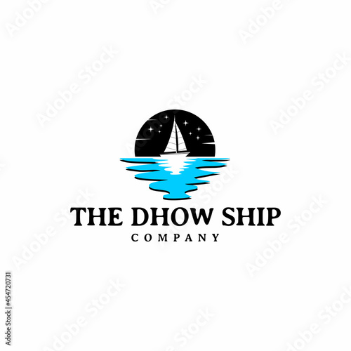Silhouette of Dhow Logo Design, Traditional Sailboat from Asia or Africa