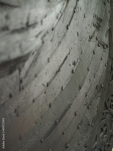 Portrait photo of the Osberg Viking ship with bokeh photo